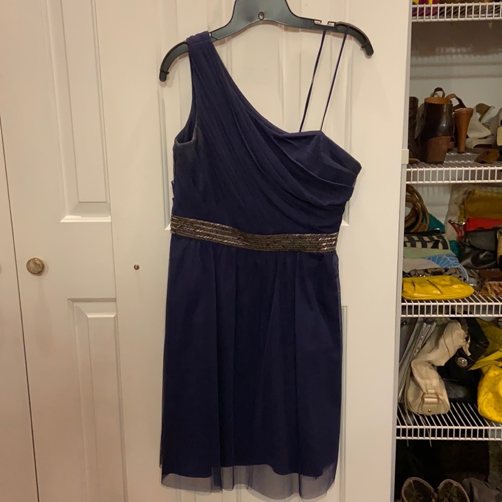 Beautiful Navy Blue Pleated Cocktail Dress